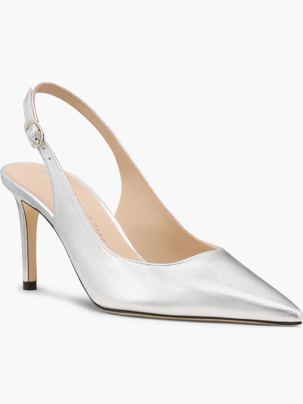 Stuart Weitzman Metallic Silver Pointed-Toe Slingback Pumps